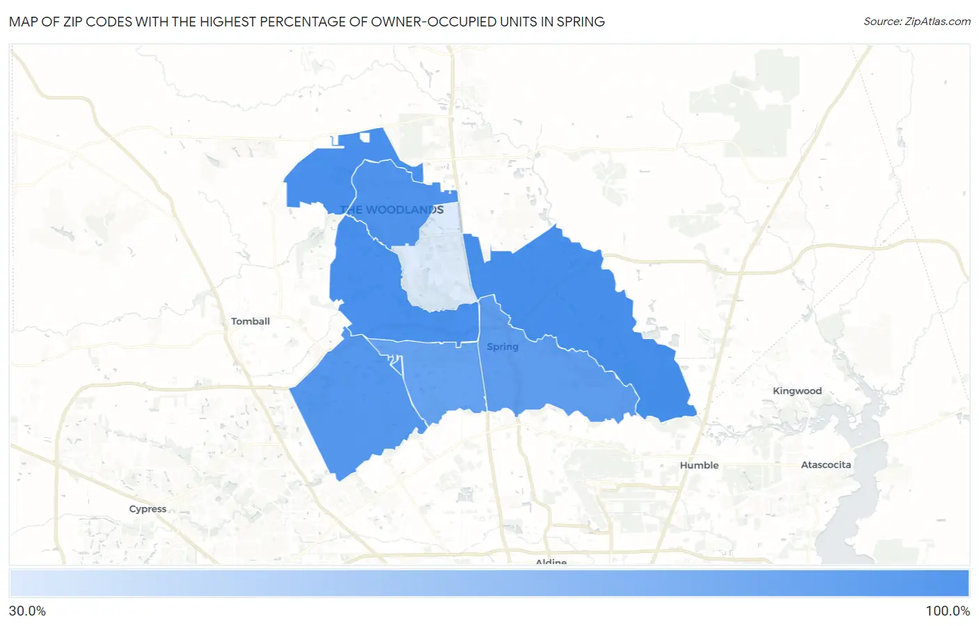 Zip Codes with the Highest Percentage of Owner-Occupied Units in Spring Map