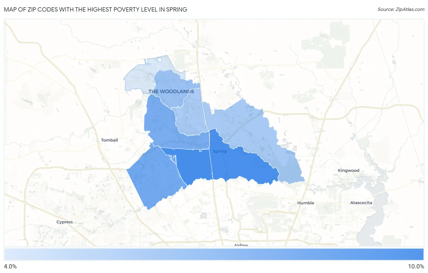 Zip Codes with the Highest Poverty Level in Spring Map