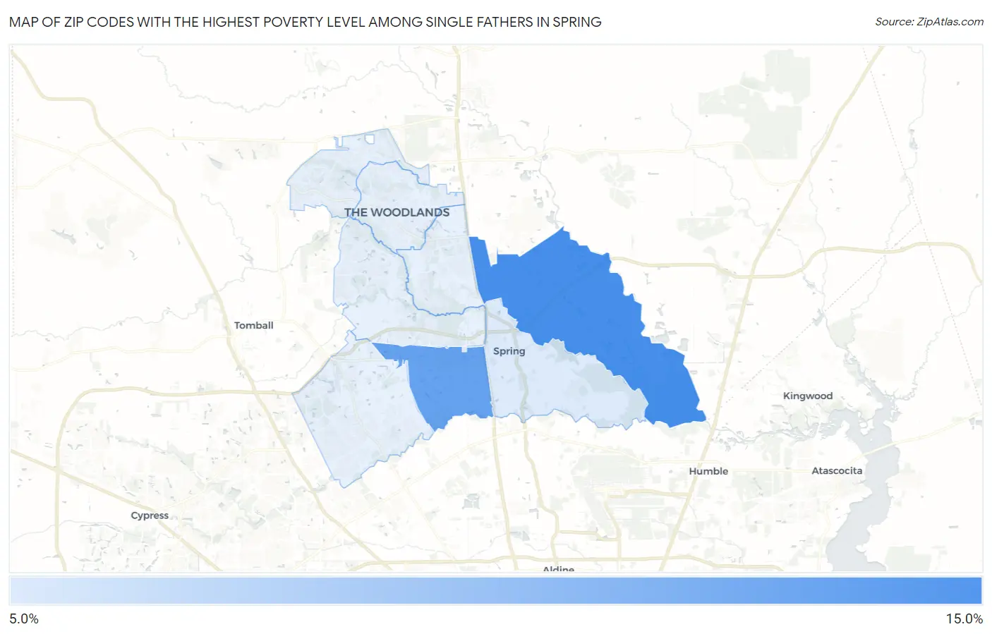 Zip Codes with the Highest Poverty Level Among Single Fathers in Spring Map