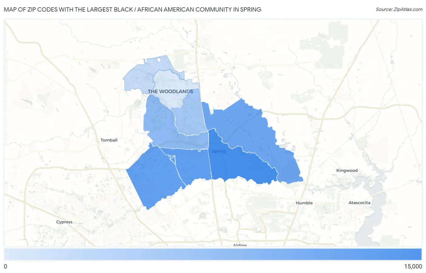 Zip Codes with the Largest Black / African American Community in Spring Map