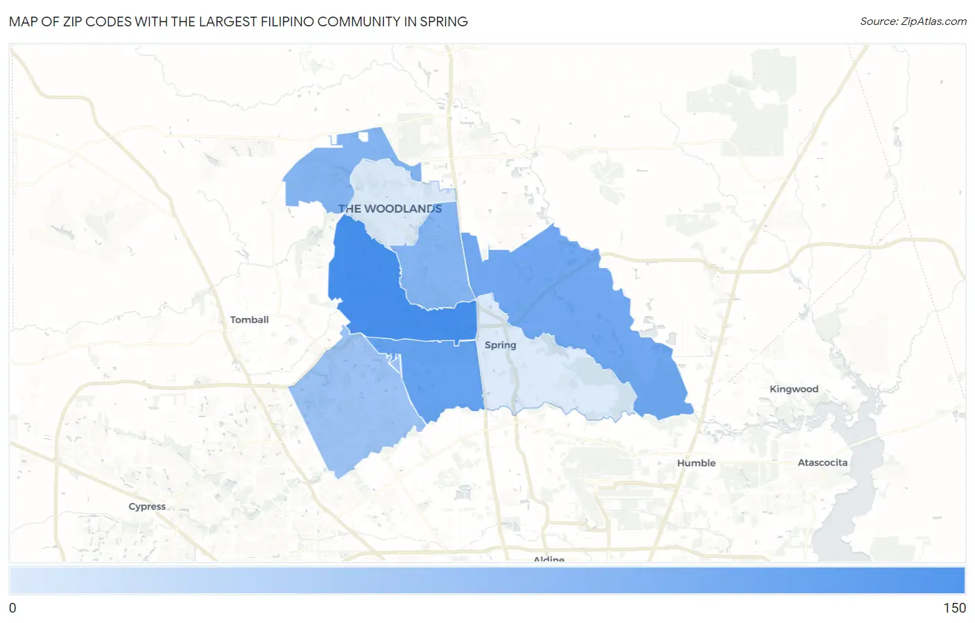 Zip Codes with the Largest Filipino Community in Spring Map