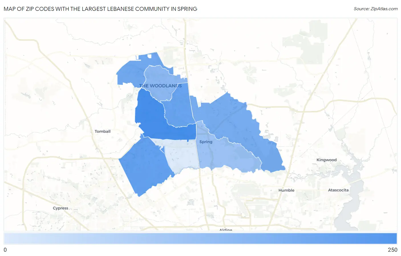 Zip Codes with the Largest Lebanese Community in Spring Map
