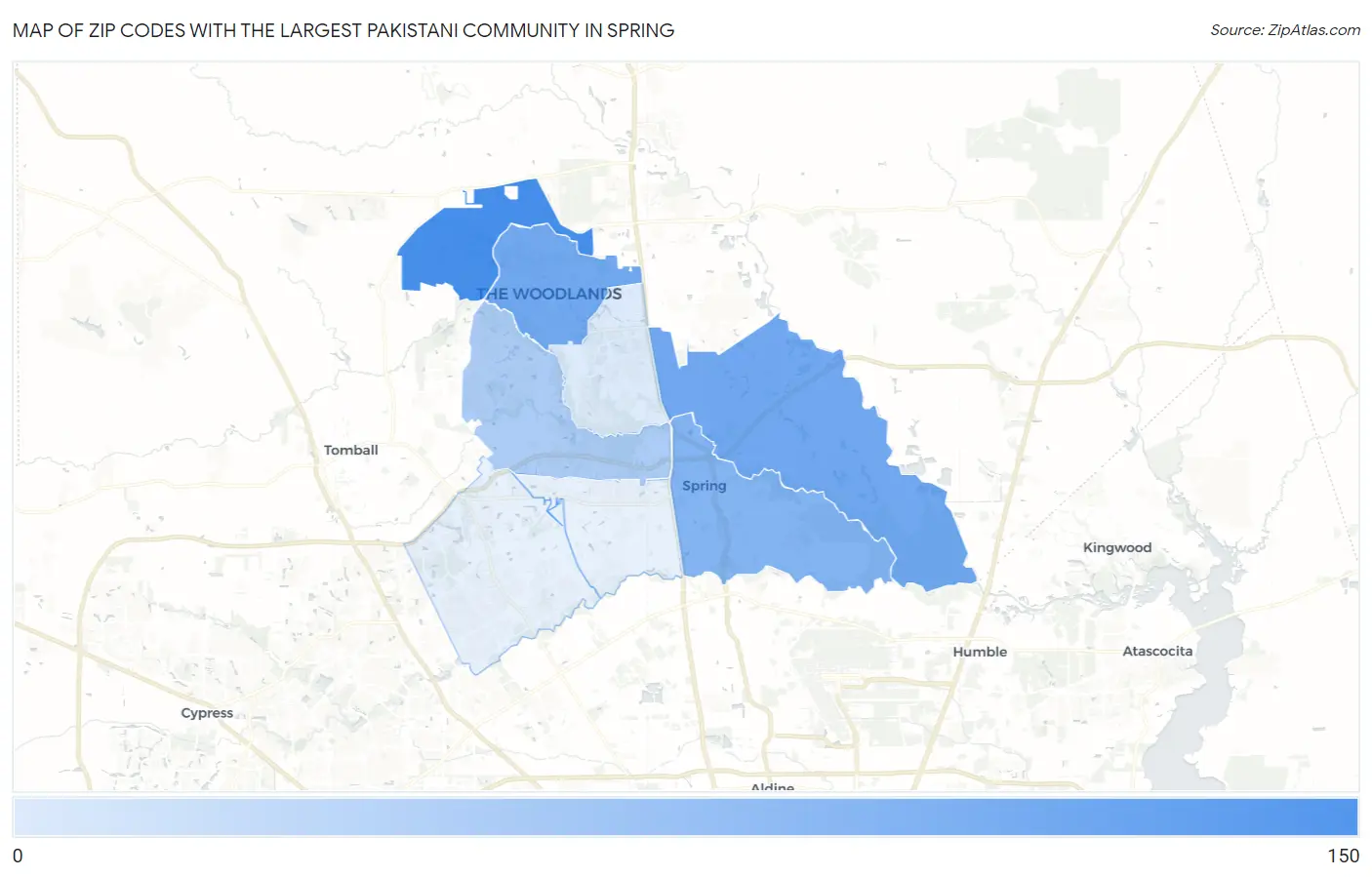 Zip Codes with the Largest Pakistani Community in Spring Map