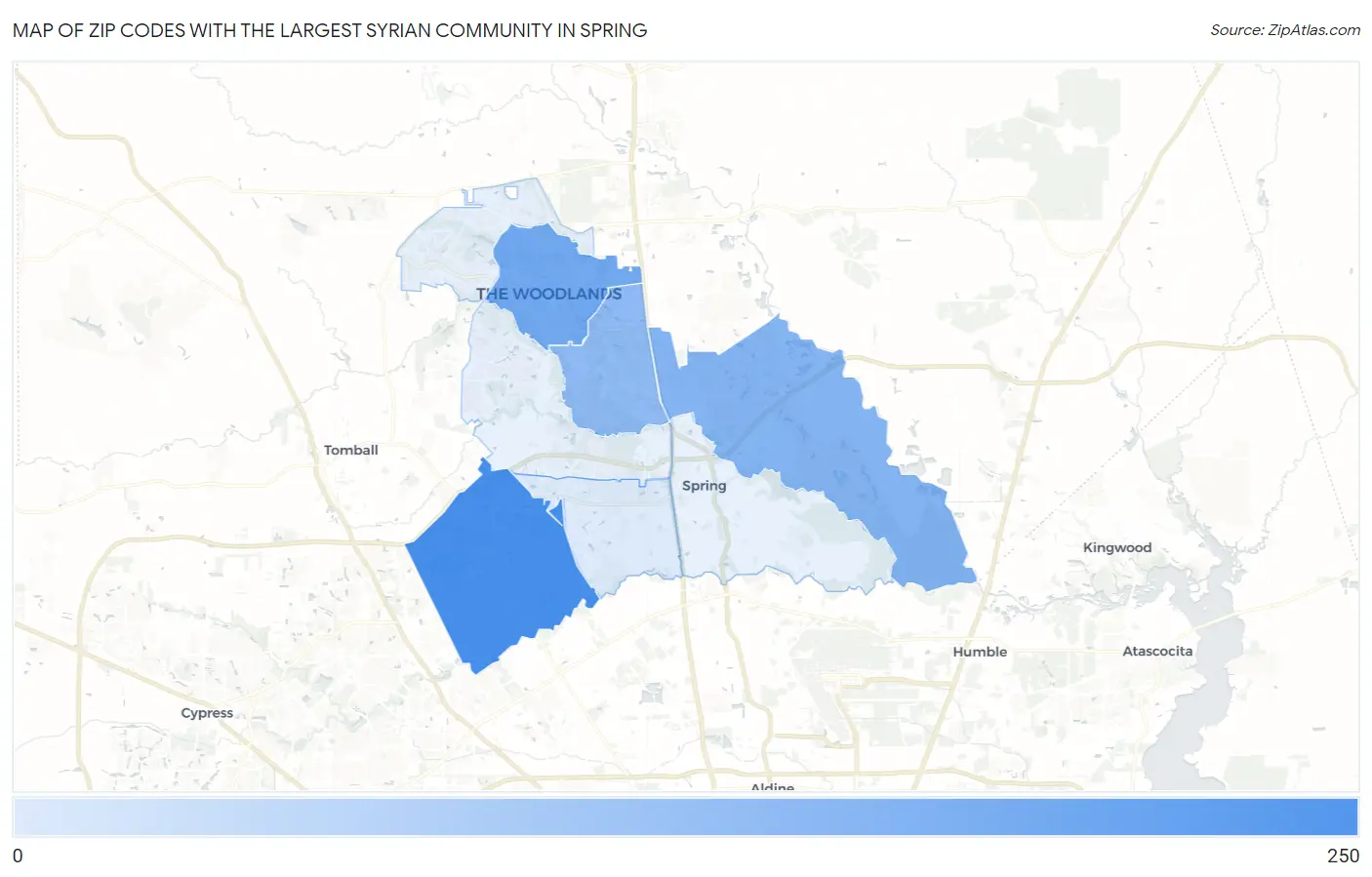 Zip Codes with the Largest Syrian Community in Spring Map