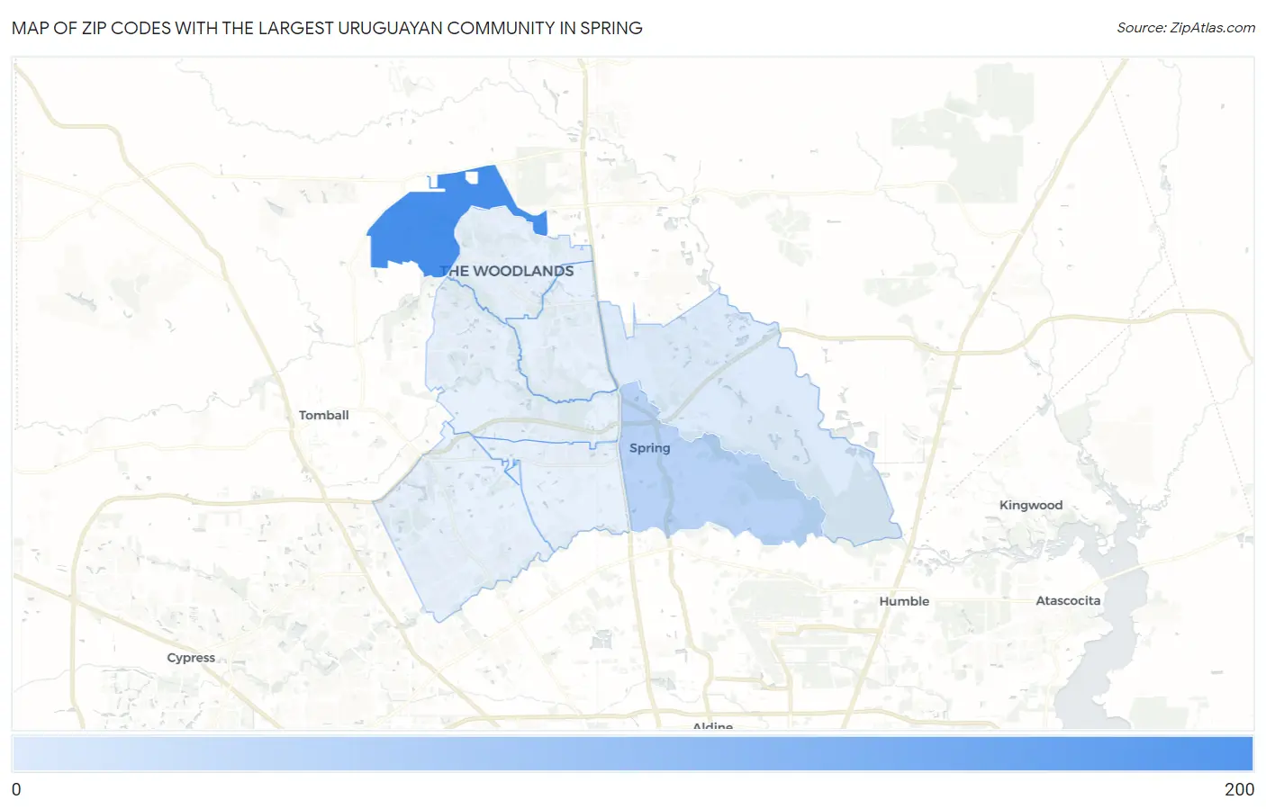 Zip Codes with the Largest Uruguayan Community in Spring Map