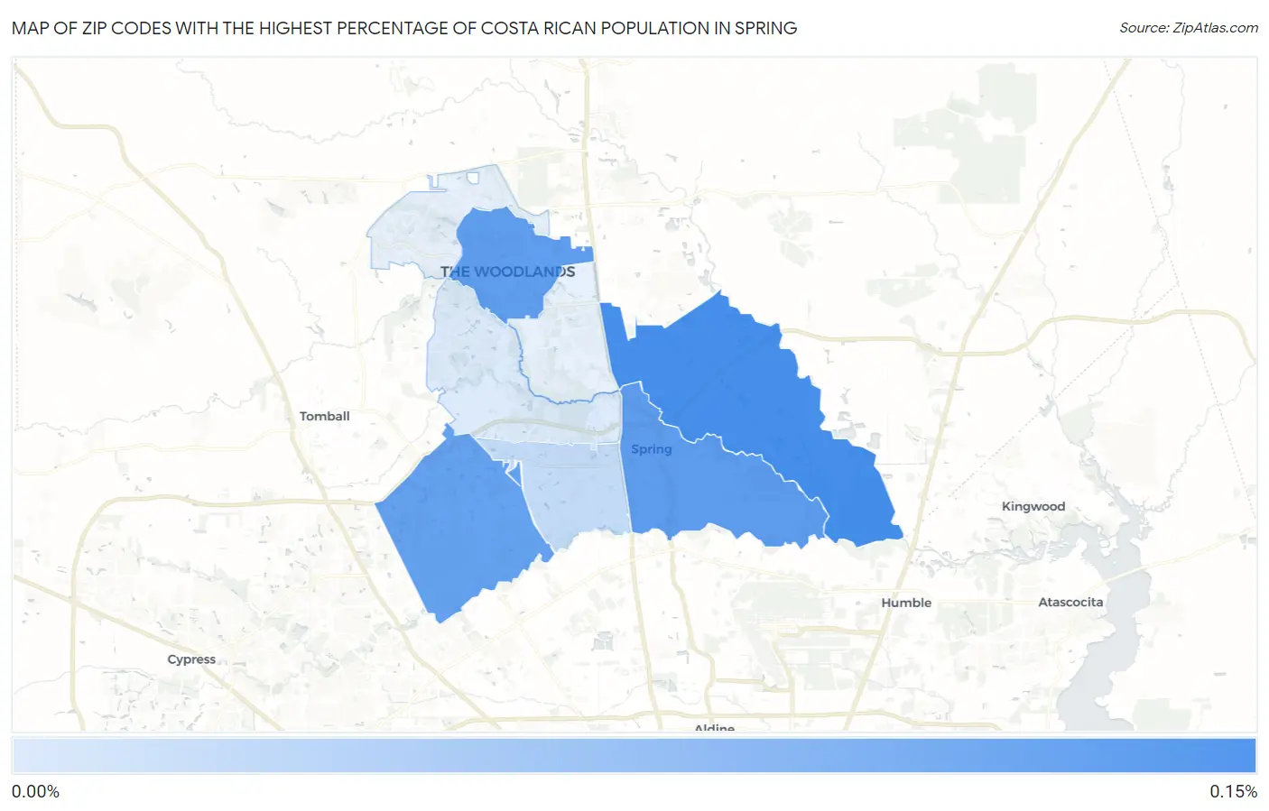 Zip Codes with the Highest Percentage of Costa Rican Population in Spring Map