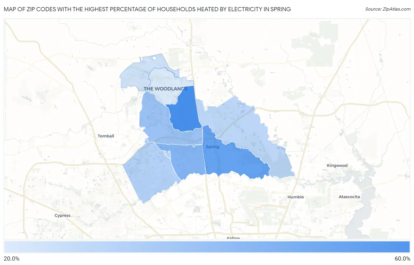 Zip Codes with the Highest Percentage of Households Heated by Electricity in Spring Map