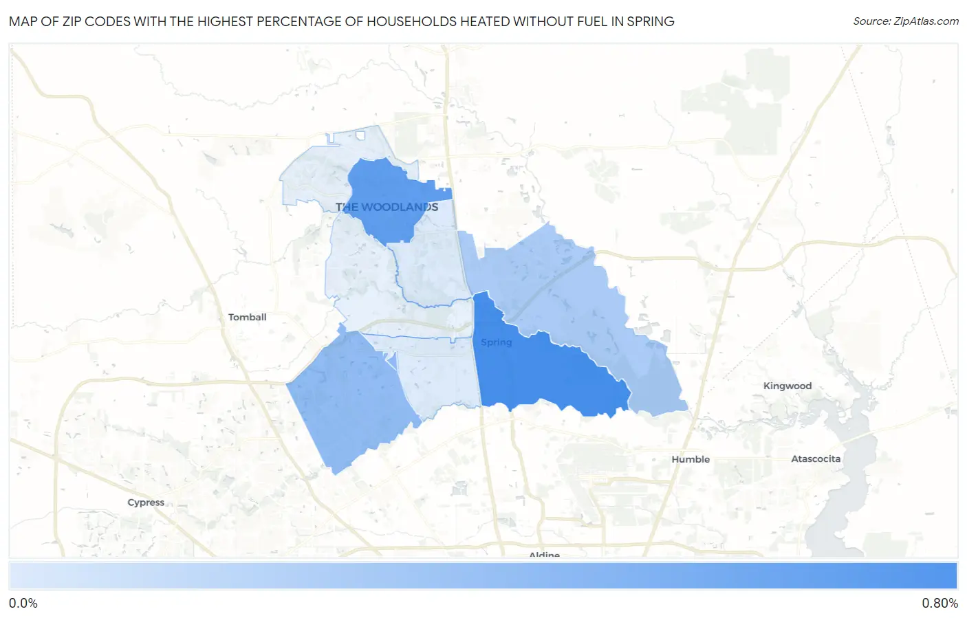 Zip Codes with the Highest Percentage of Households Heated without Fuel in Spring Map