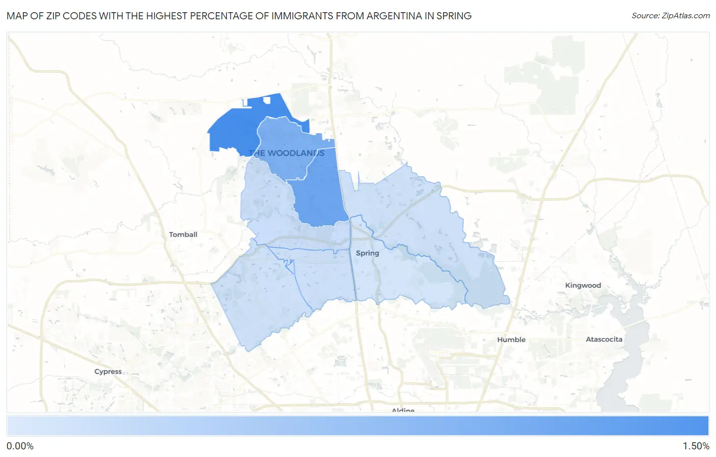 Zip Codes with the Highest Percentage of Immigrants from Argentina in Spring Map