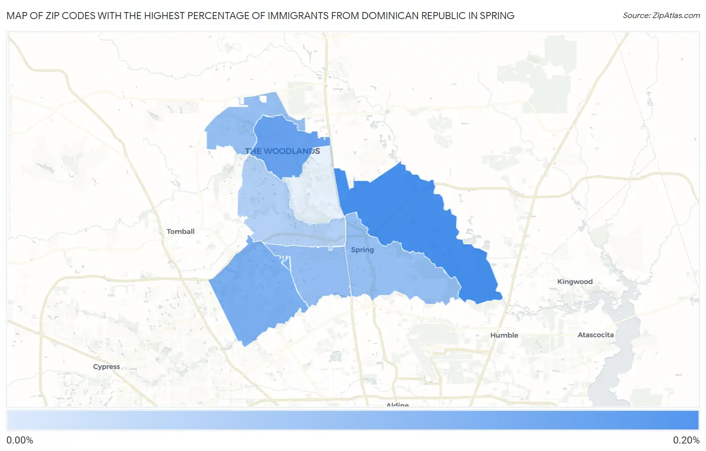 Zip Codes with the Highest Percentage of Immigrants from Dominican Republic in Spring Map