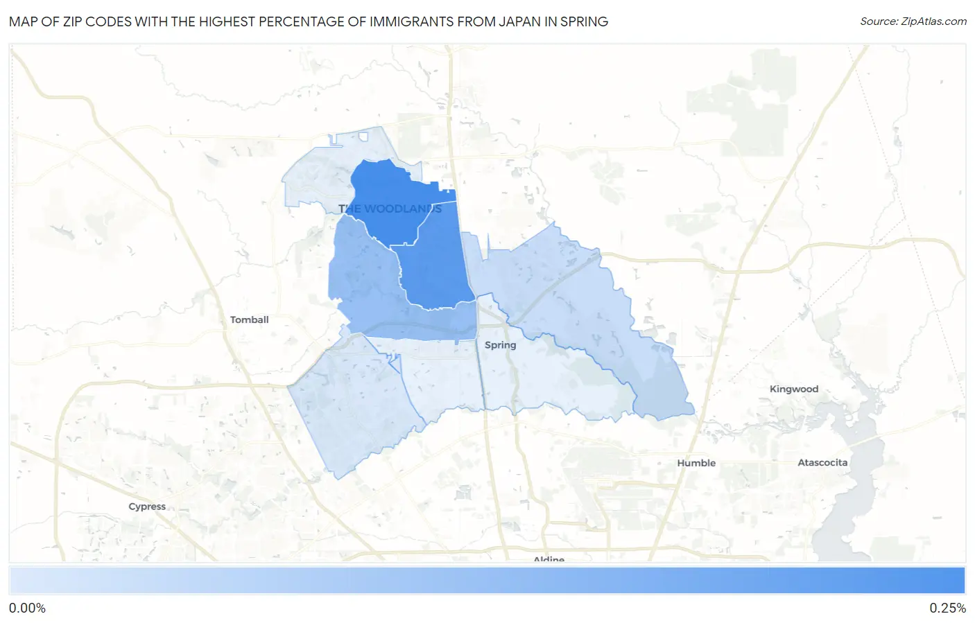 Zip Codes with the Highest Percentage of Immigrants from Japan in Spring Map