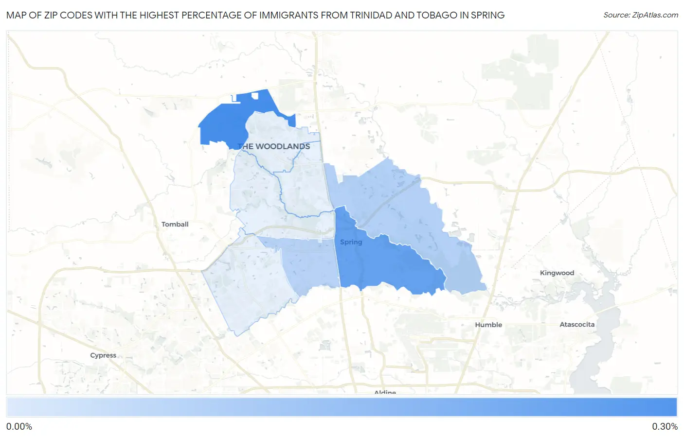 Zip Codes with the Highest Percentage of Immigrants from Trinidad and Tobago in Spring Map