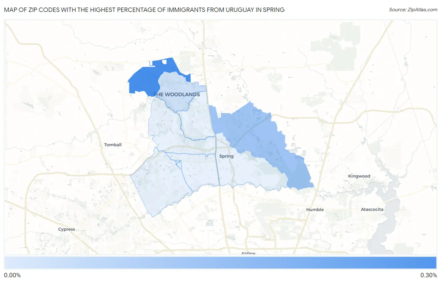 Zip Codes with the Highest Percentage of Immigrants from Uruguay in Spring Map