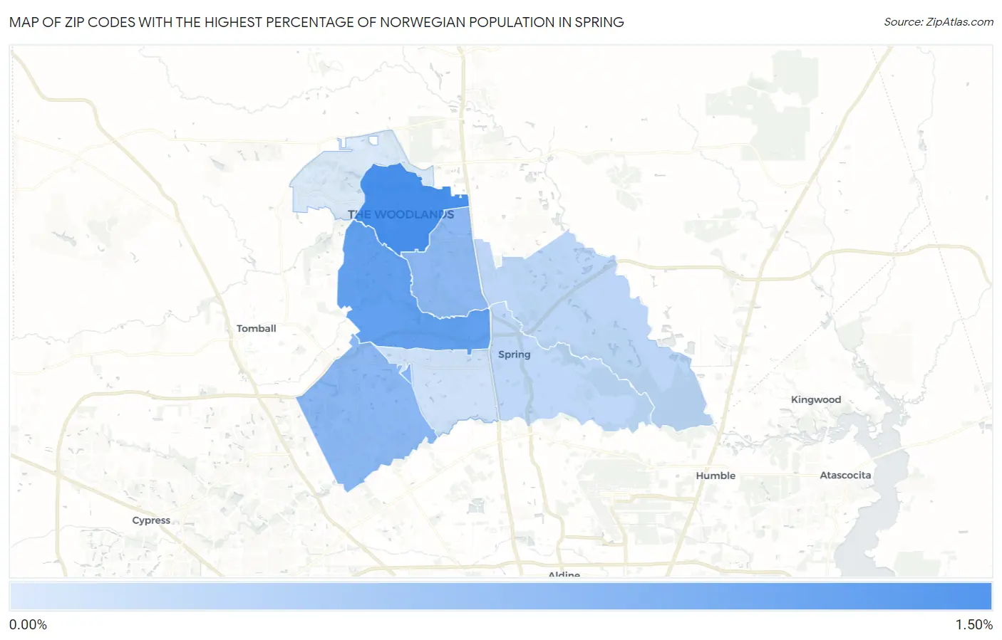 Zip Codes with the Highest Percentage of Norwegian Population in Spring Map