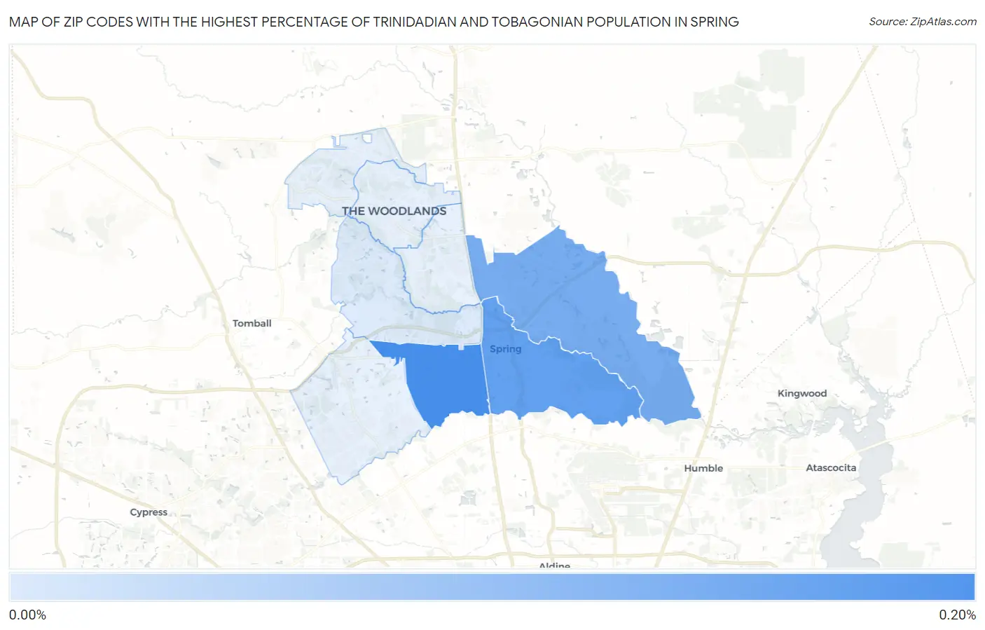 Zip Codes with the Highest Percentage of Trinidadian and Tobagonian Population in Spring Map