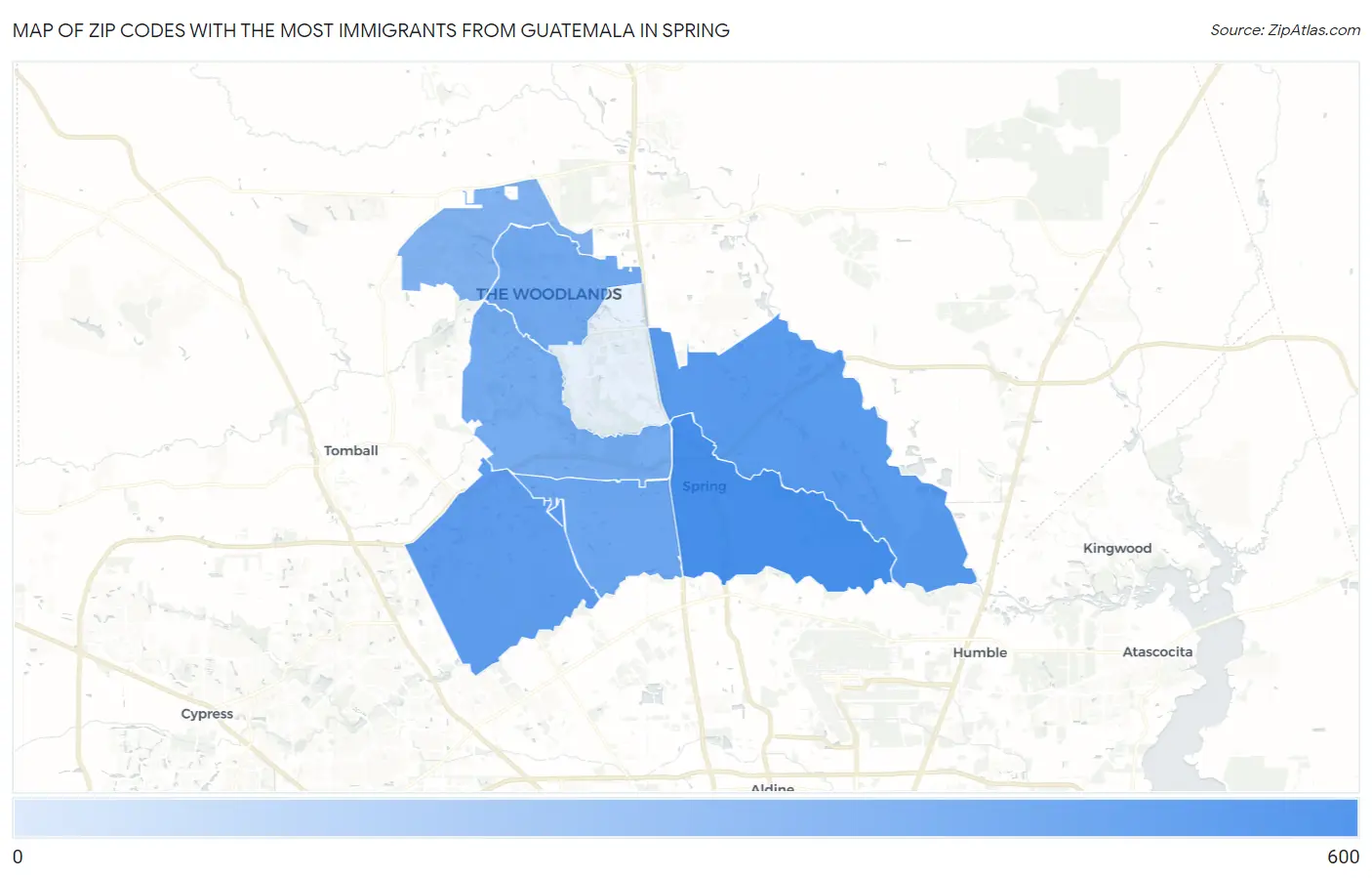 Zip Codes with the Most Immigrants from Guatemala in Spring Map