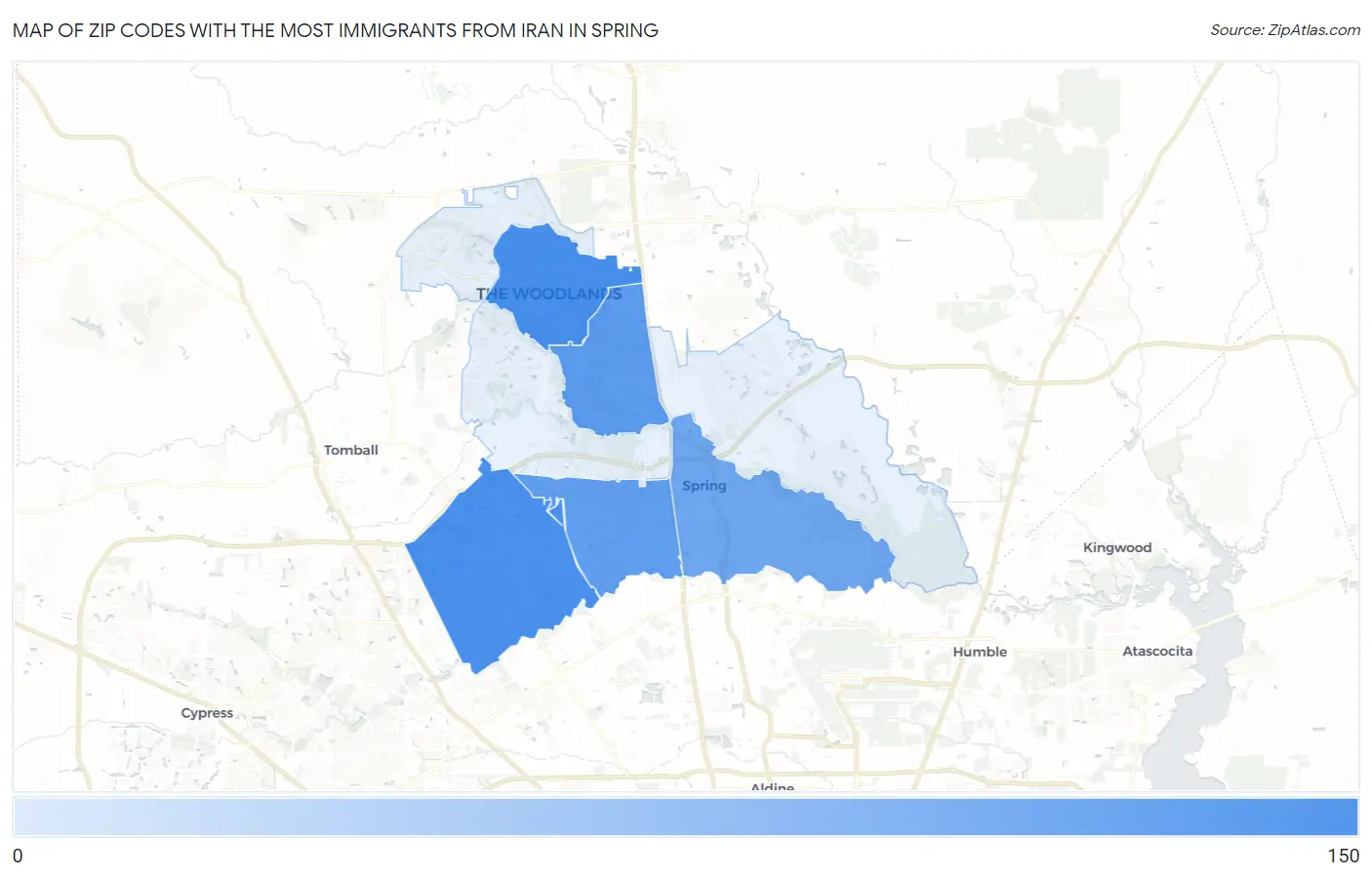 Zip Codes with the Most Immigrants from Iran in Spring Map