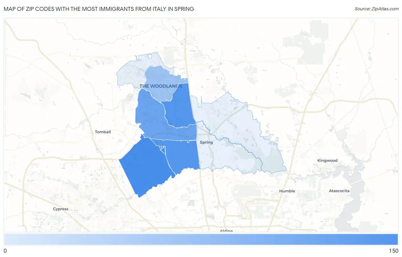 Zip Codes with the Most Immigrants from Italy in Spring Map