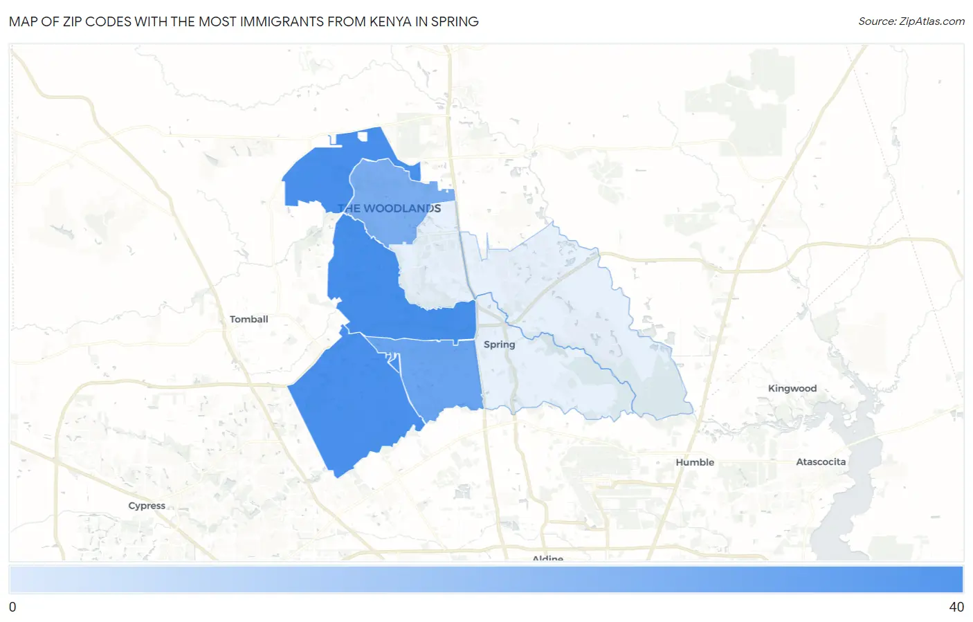 Zip Codes with the Most Immigrants from Kenya in Spring Map