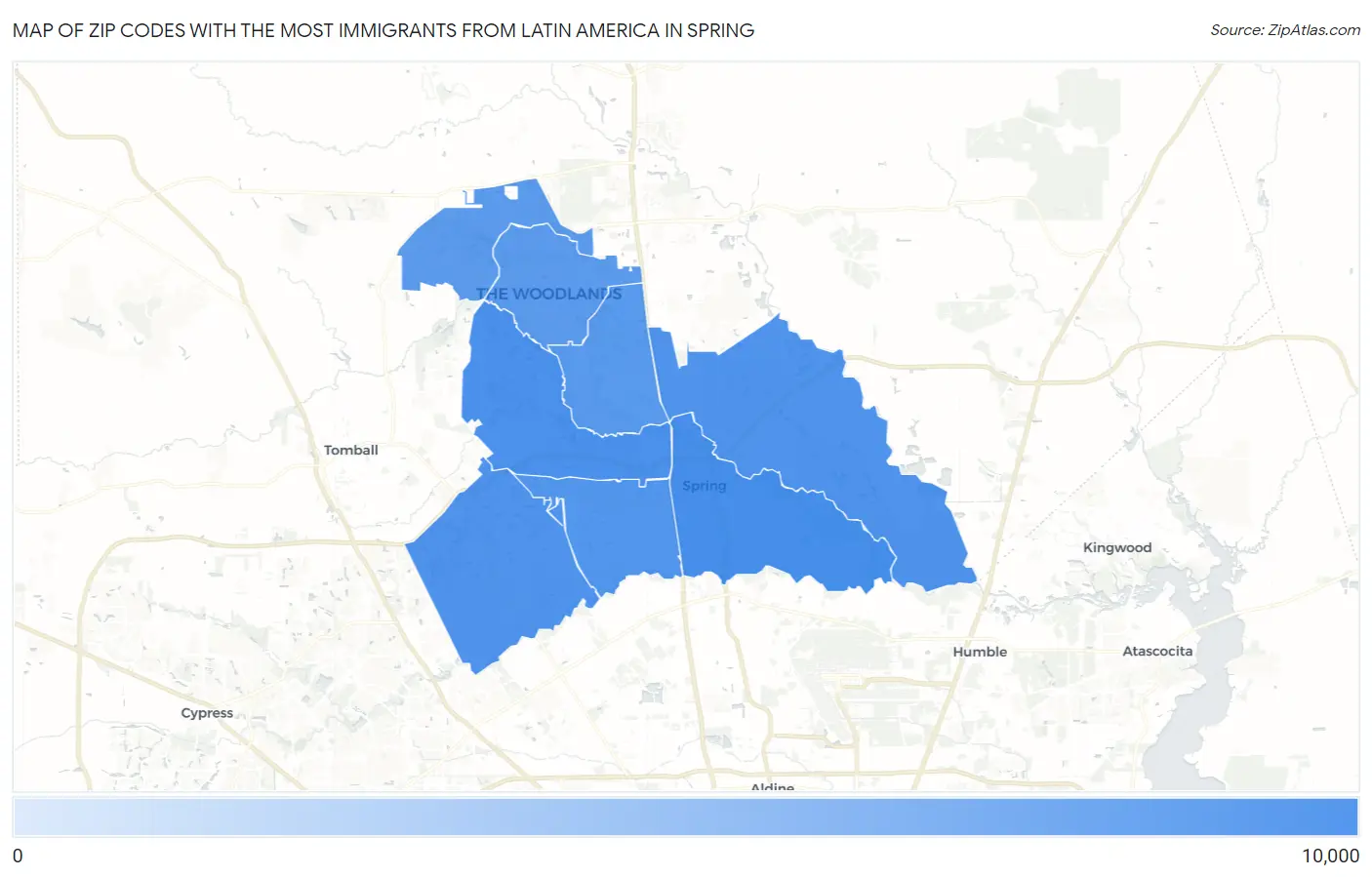 Zip Codes with the Most Immigrants from Latin America in Spring Map