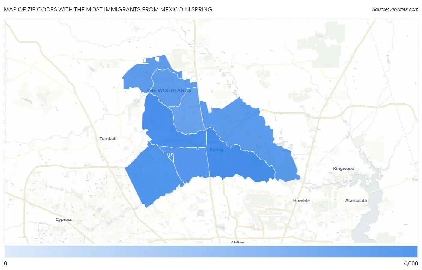 Zip Codes with the Most Immigrants from Mexico in Spring Map