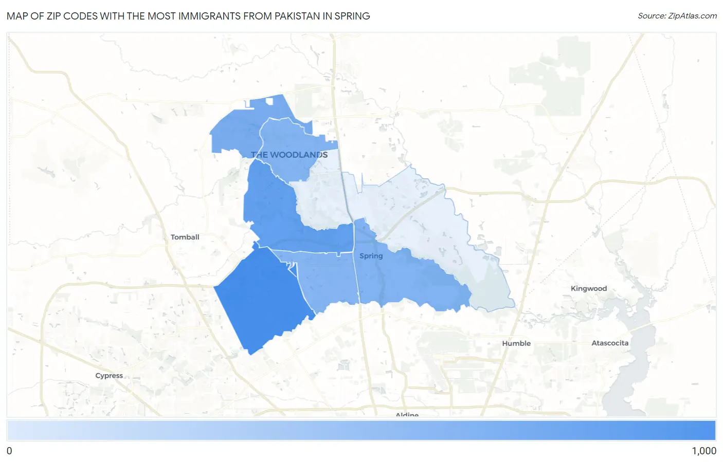 Zip Codes with the Most Immigrants from Pakistan in Spring Map