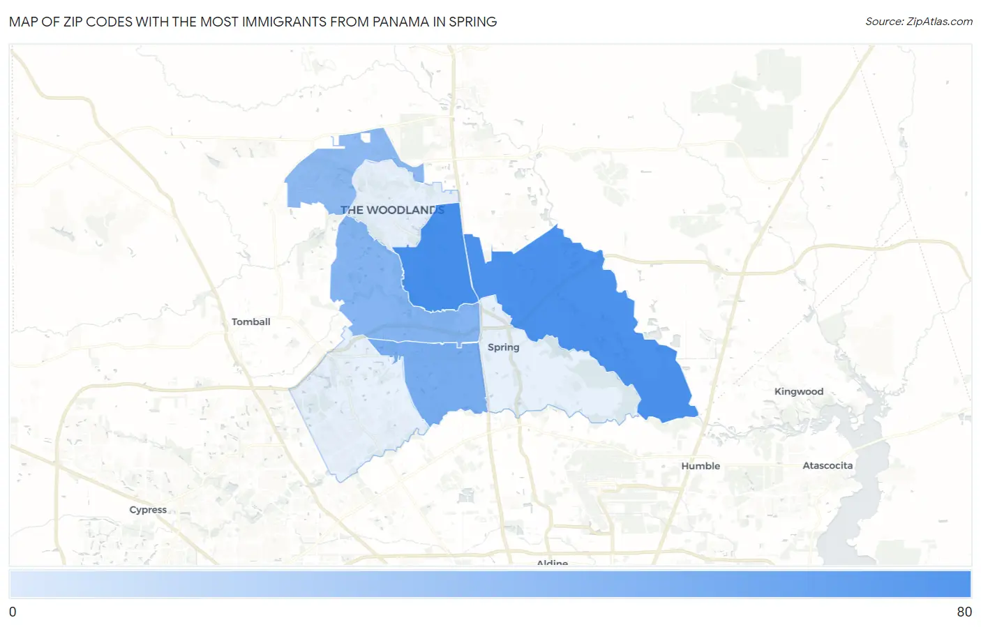 Zip Codes with the Most Immigrants from Panama in Spring Map