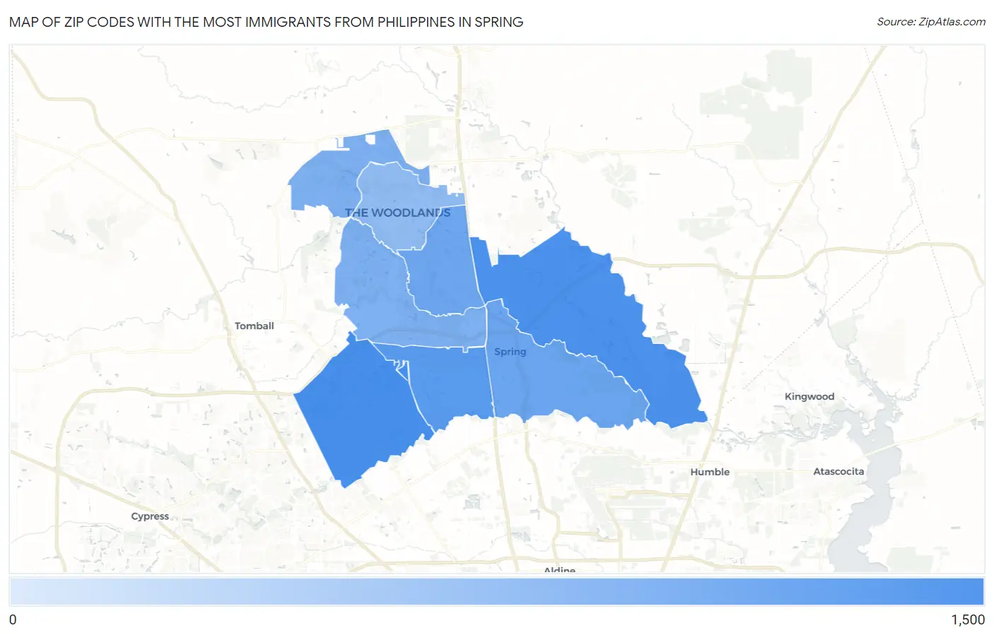 Zip Codes with the Most Immigrants from Philippines in Spring Map