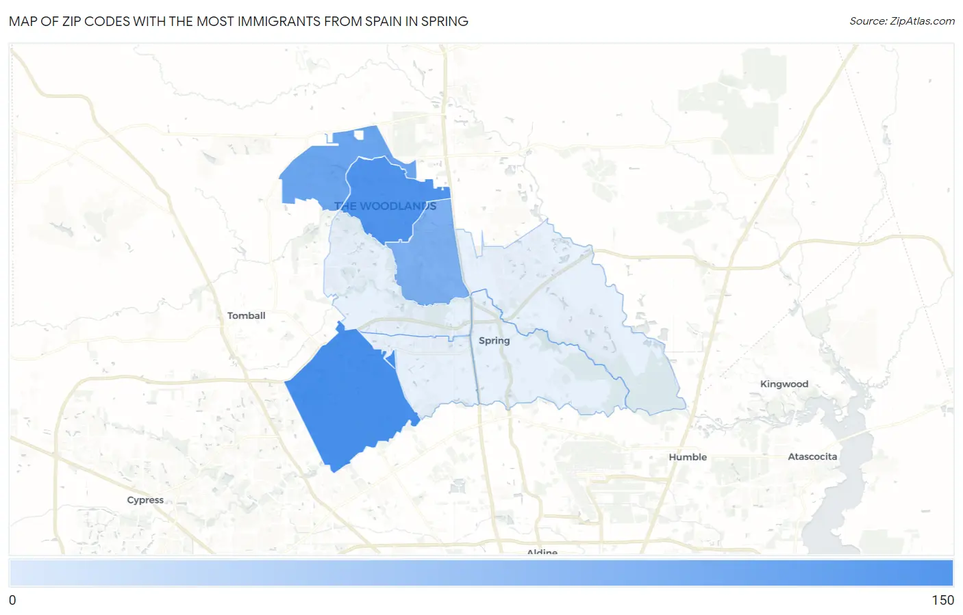 Zip Codes with the Most Immigrants from Spain in Spring Map