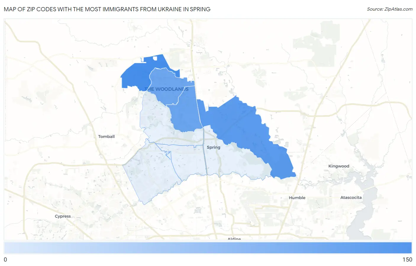 Zip Codes with the Most Immigrants from Ukraine in Spring Map