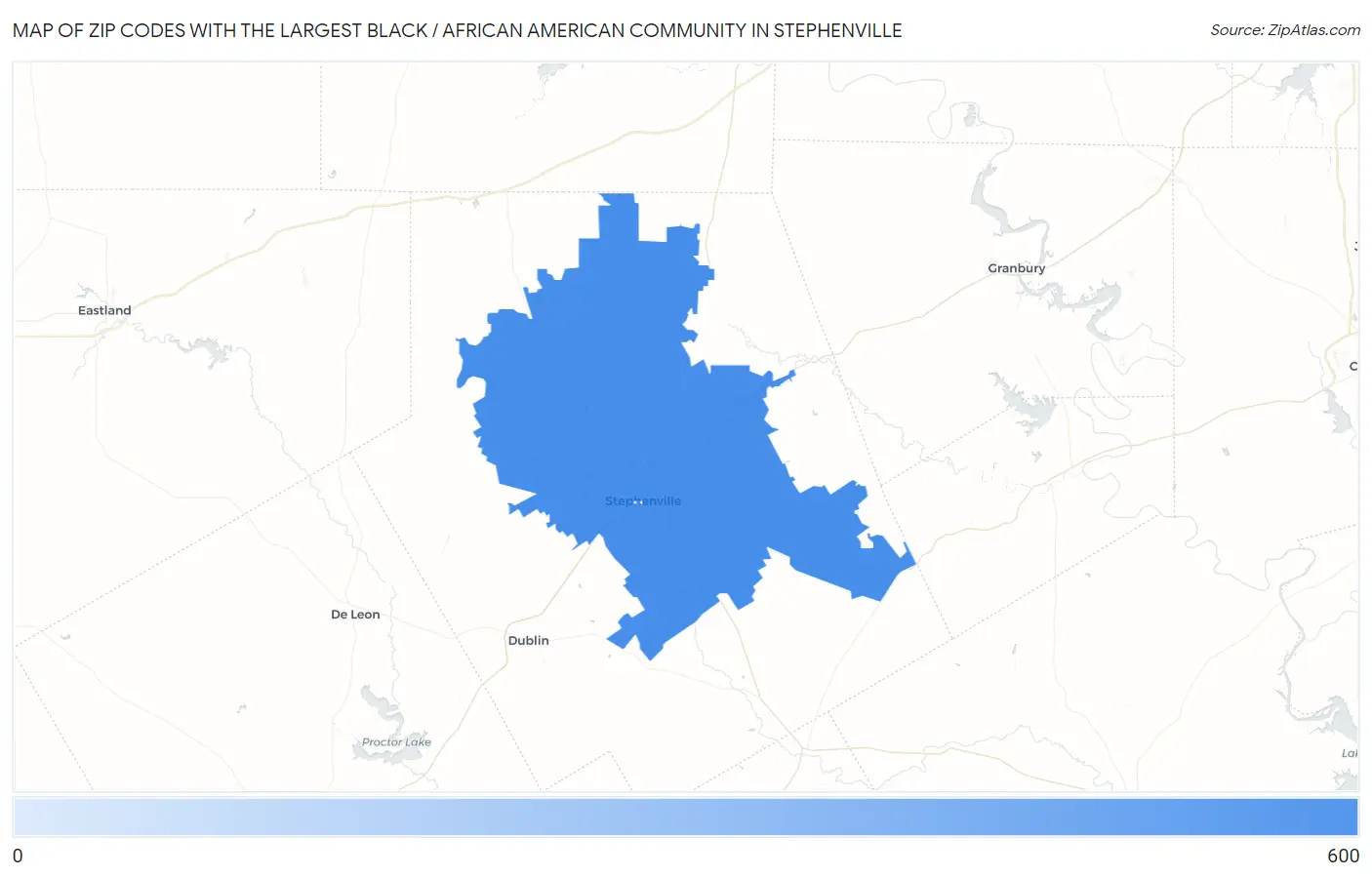 Zip Codes with the Largest Black / African American Community in Stephenville Map