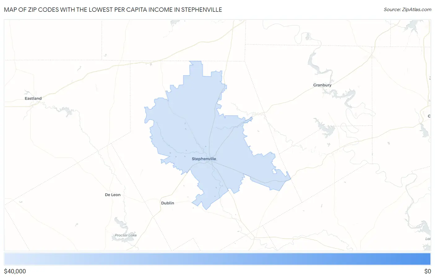 Zip Codes with the Lowest Per Capita Income in Stephenville Map