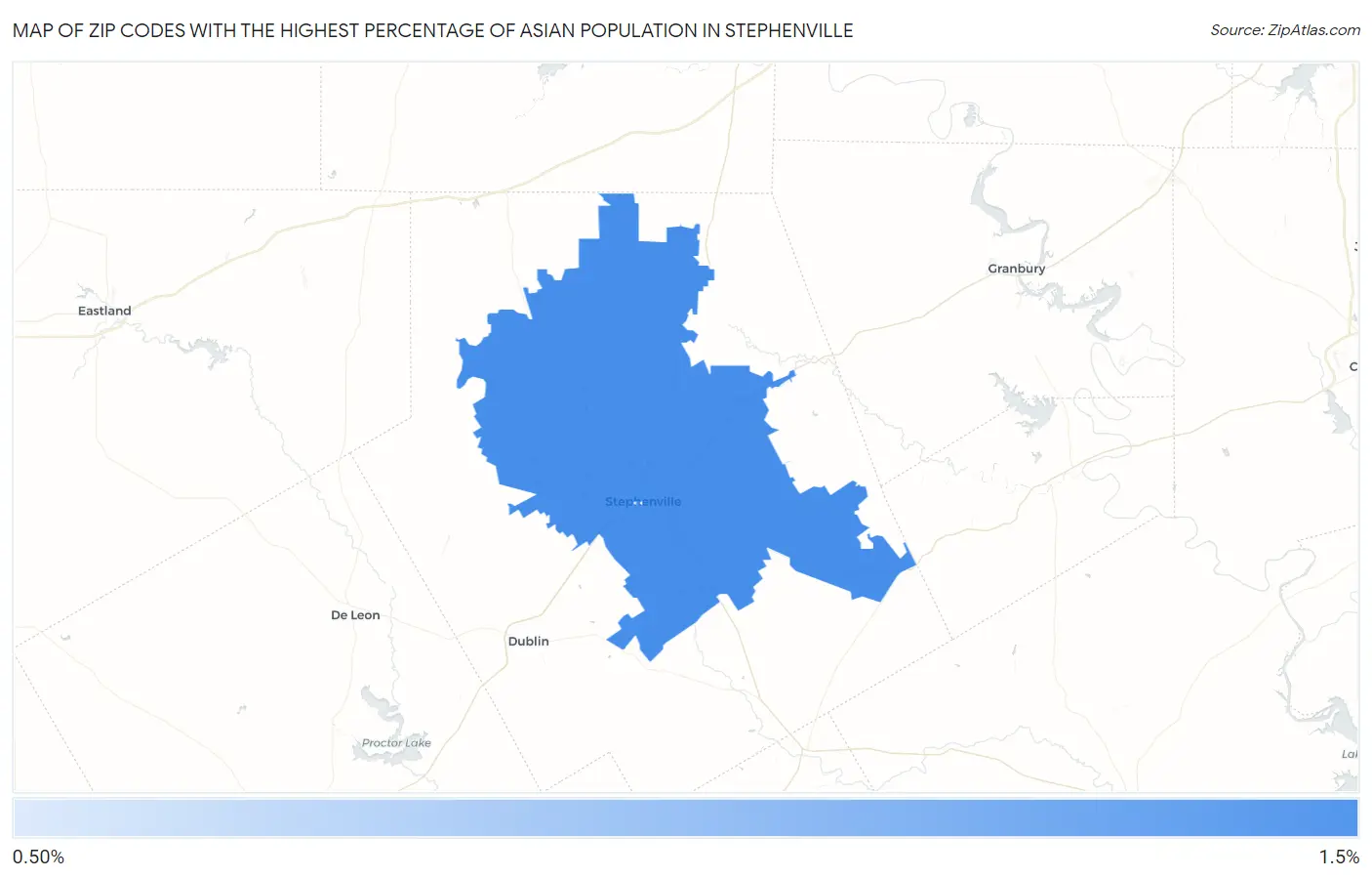 Zip Codes with the Highest Percentage of Asian Population in Stephenville Map