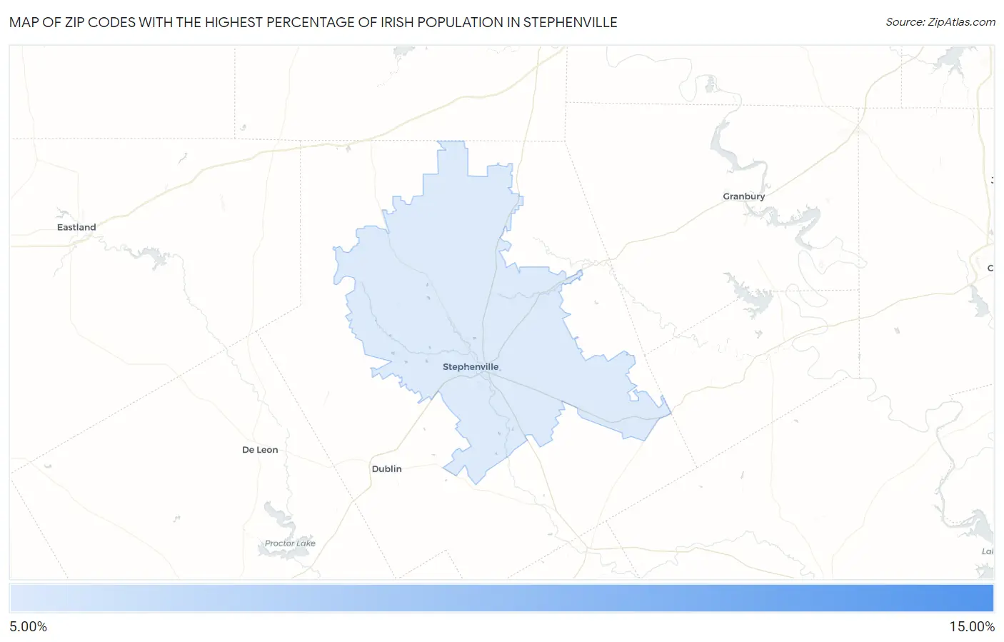 Zip Codes with the Highest Percentage of Irish Population in Stephenville Map