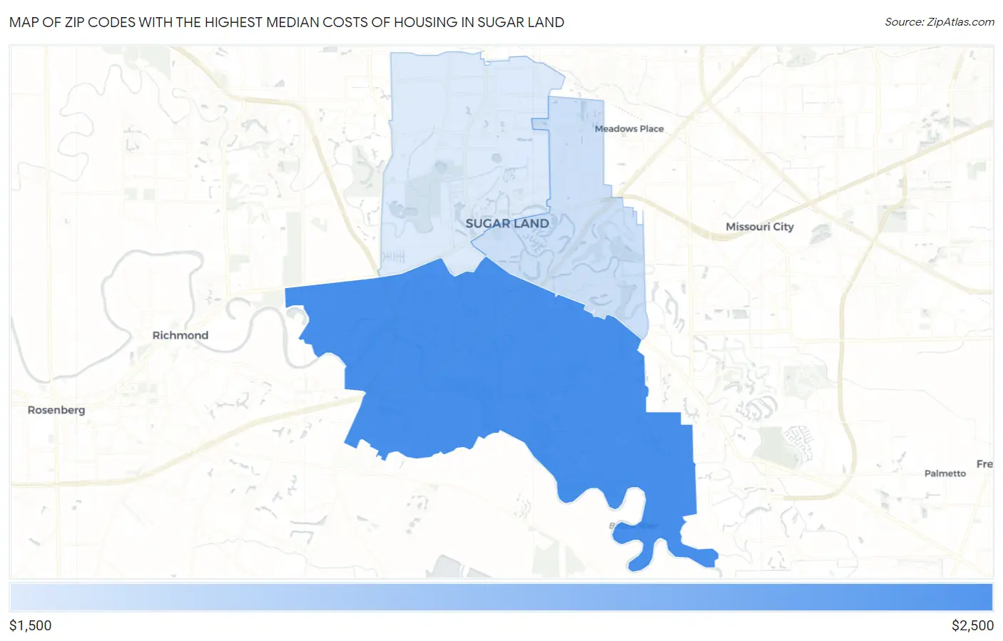 Zip Codes with the Highest Median Costs of Housing in Sugar Land Map