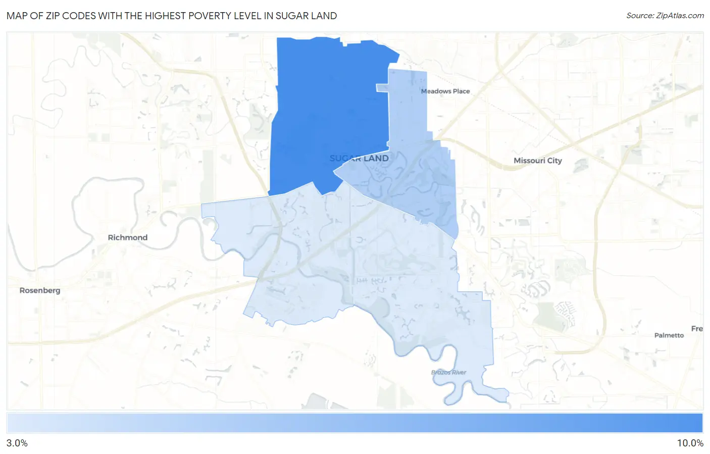 Zip Codes with the Highest Poverty Level in Sugar Land Map