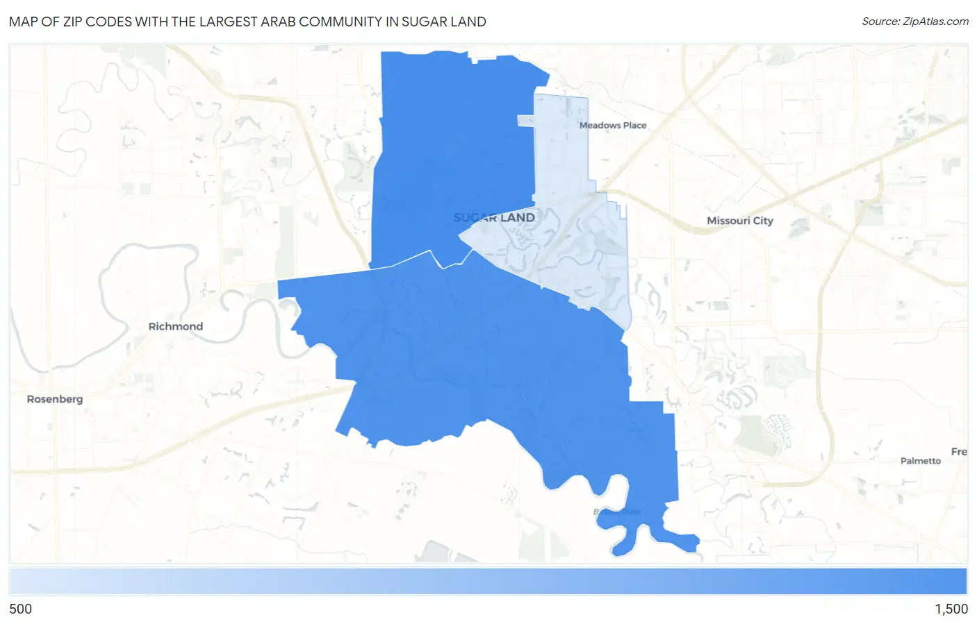 Zip Codes with the Largest Arab Community in Sugar Land Map