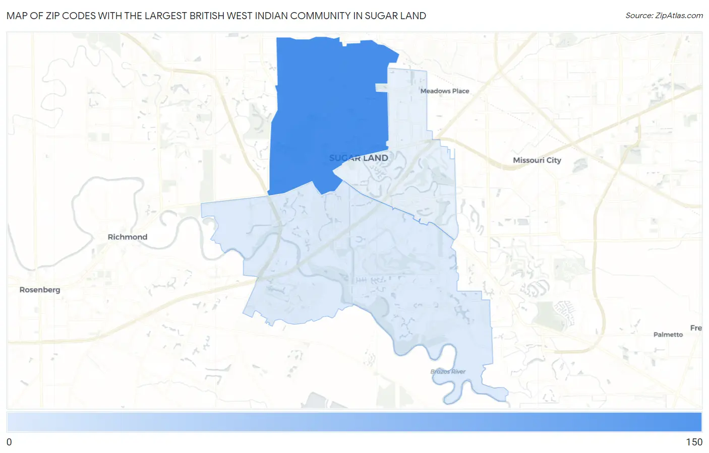Zip Codes with the Largest British West Indian Community in Sugar Land Map