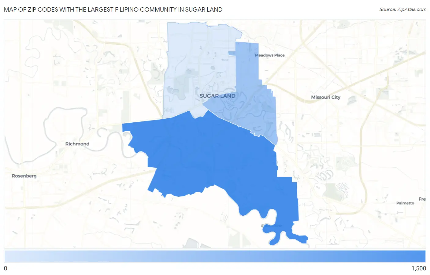 Zip Codes with the Largest Filipino Community in Sugar Land Map