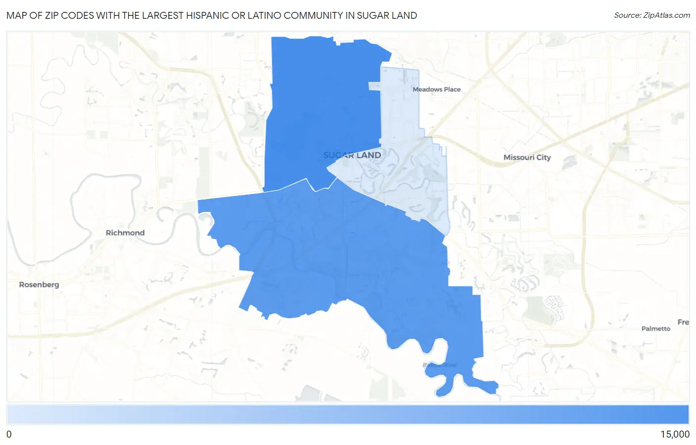 Zip Codes with the Largest Hispanic or Latino Community in Sugar Land Map