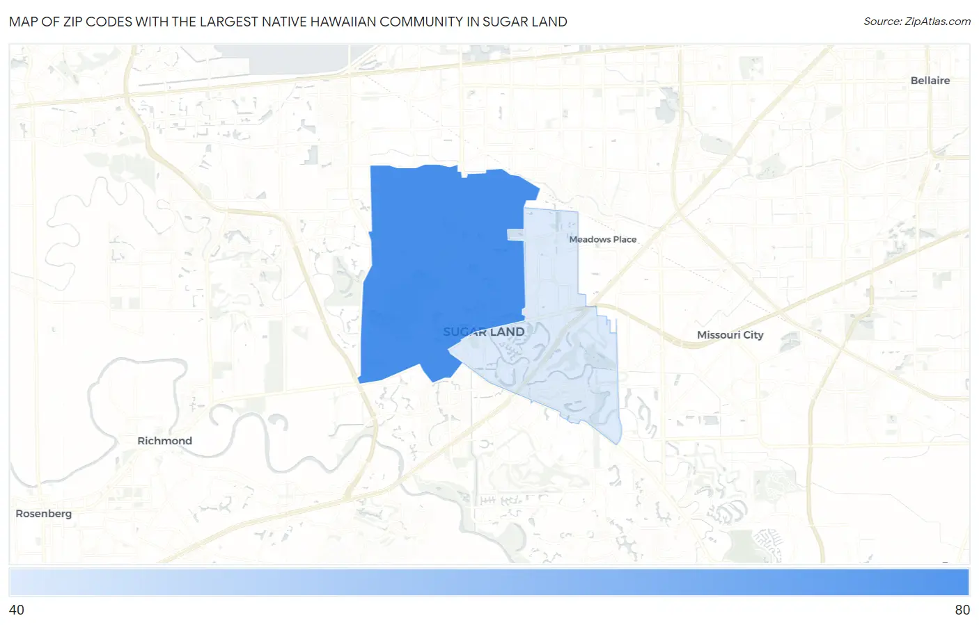 Zip Codes with the Largest Native Hawaiian Community in Sugar Land Map