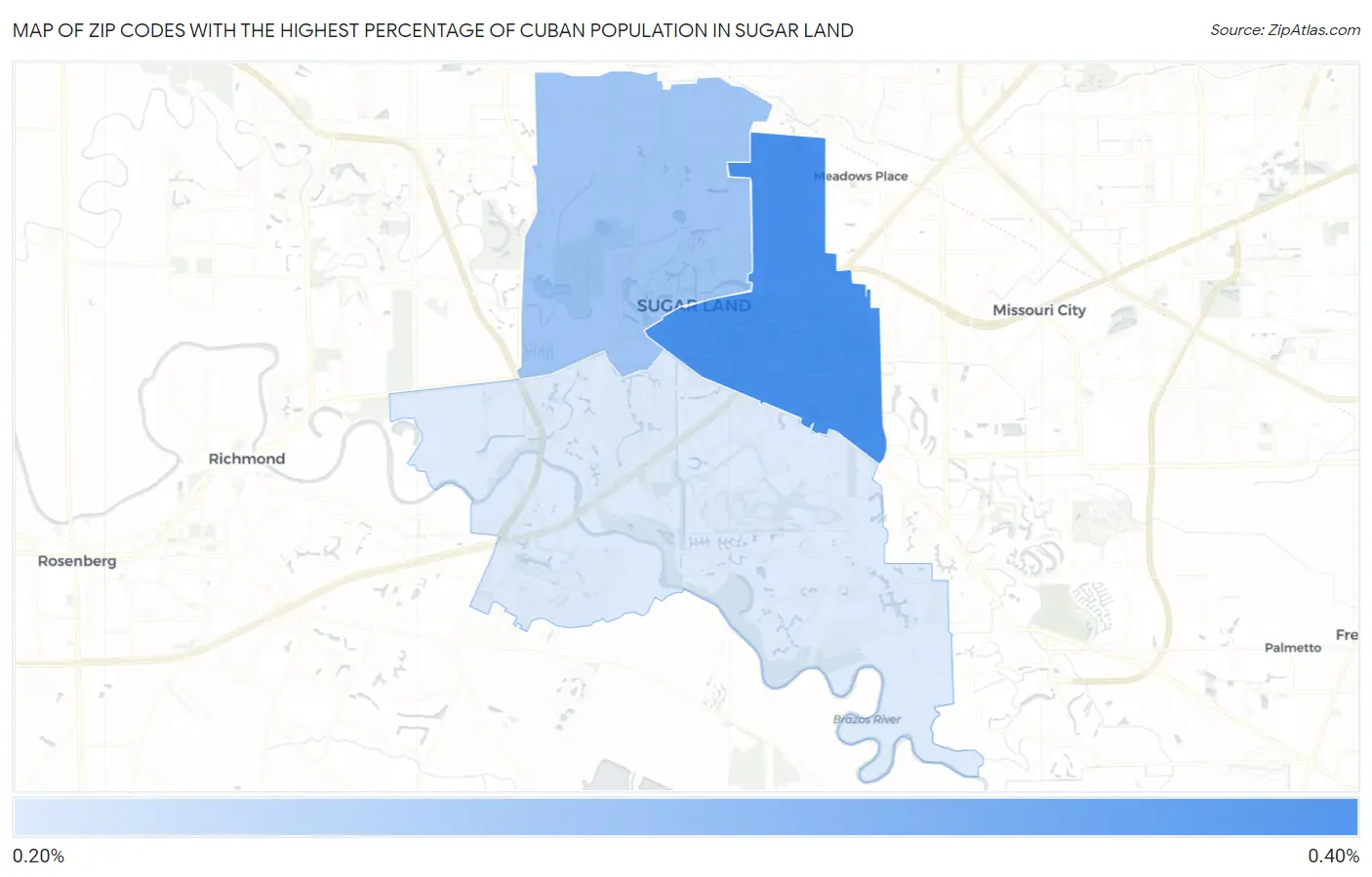 Zip Codes with the Highest Percentage of Cuban Population in Sugar Land Map
