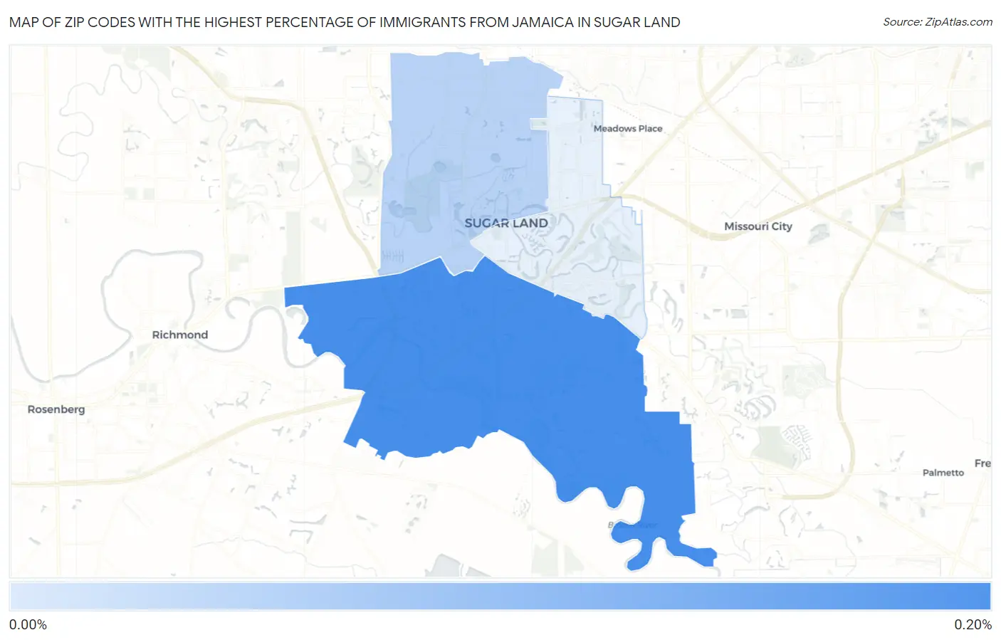 Zip Codes with the Highest Percentage of Immigrants from Jamaica in Sugar Land Map