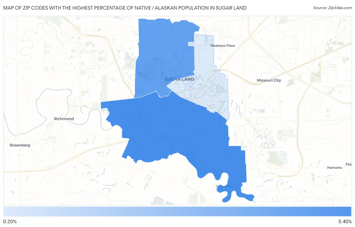 Zip Codes with the Highest Percentage of Native / Alaskan Population in Sugar Land Map
