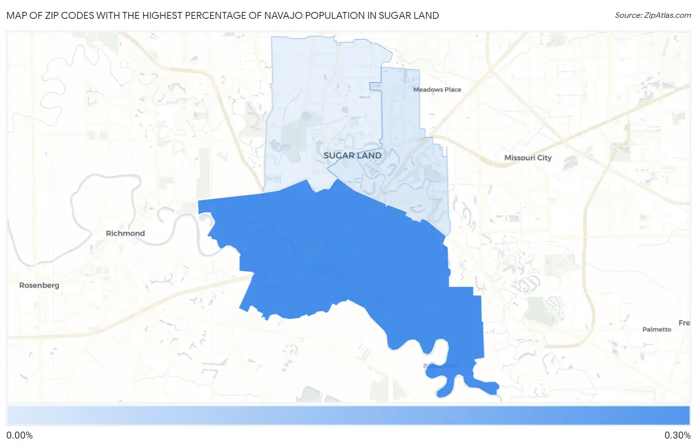 Zip Codes with the Highest Percentage of Navajo Population in Sugar Land Map
