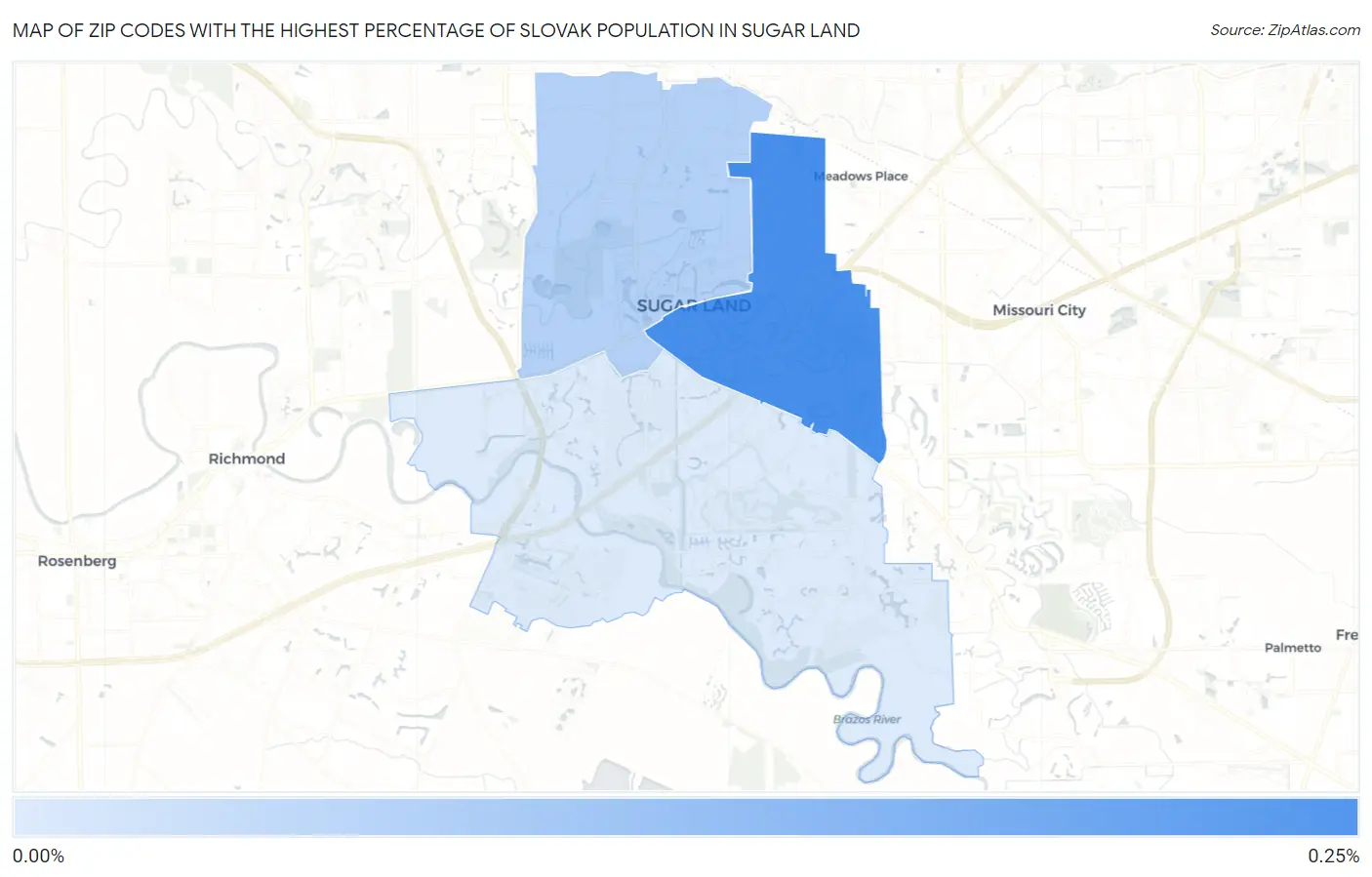 Zip Codes with the Highest Percentage of Slovak Population in Sugar Land Map