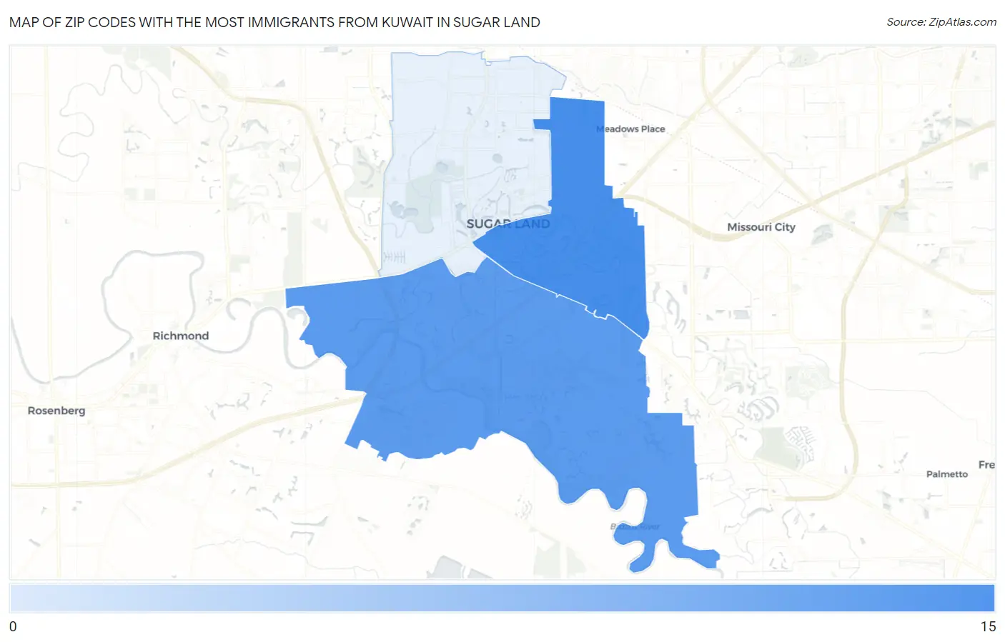 Zip Codes with the Most Immigrants from Kuwait in Sugar Land Map