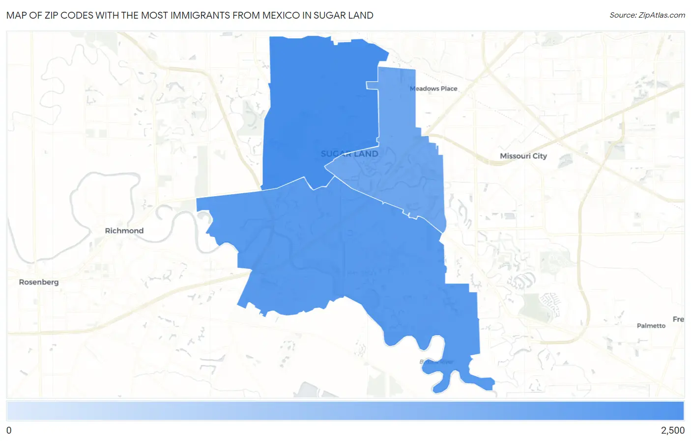 Zip Codes with the Most Immigrants from Mexico in Sugar Land Map