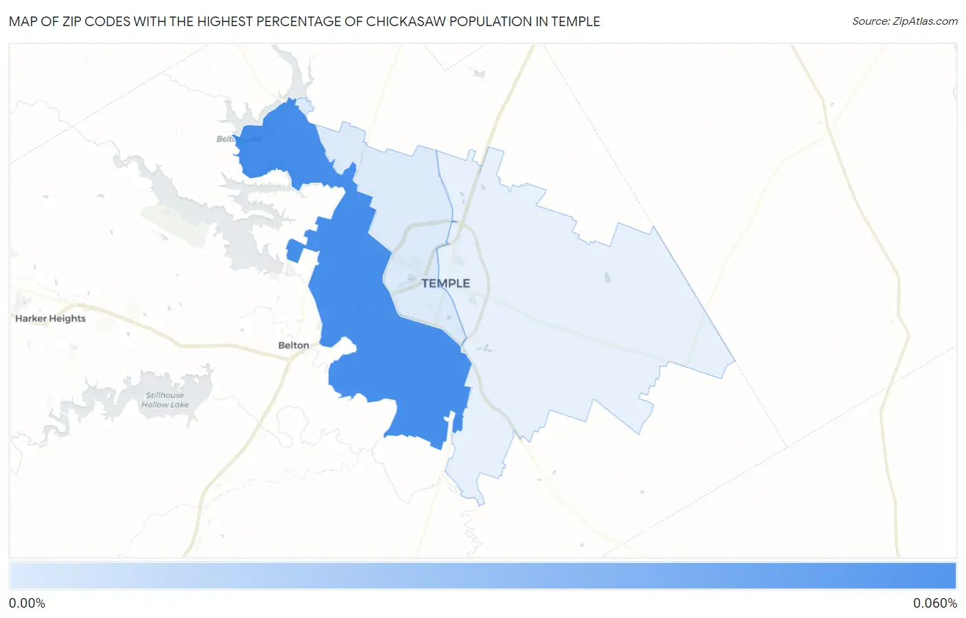 Zip Codes with the Highest Percentage of Chickasaw Population in Temple Map