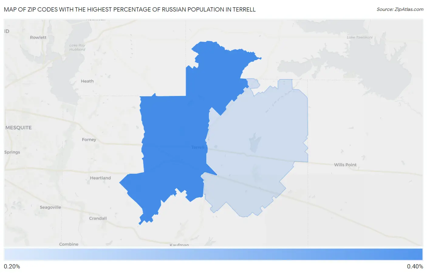 Zip Codes with the Highest Percentage of Russian Population in Terrell Map